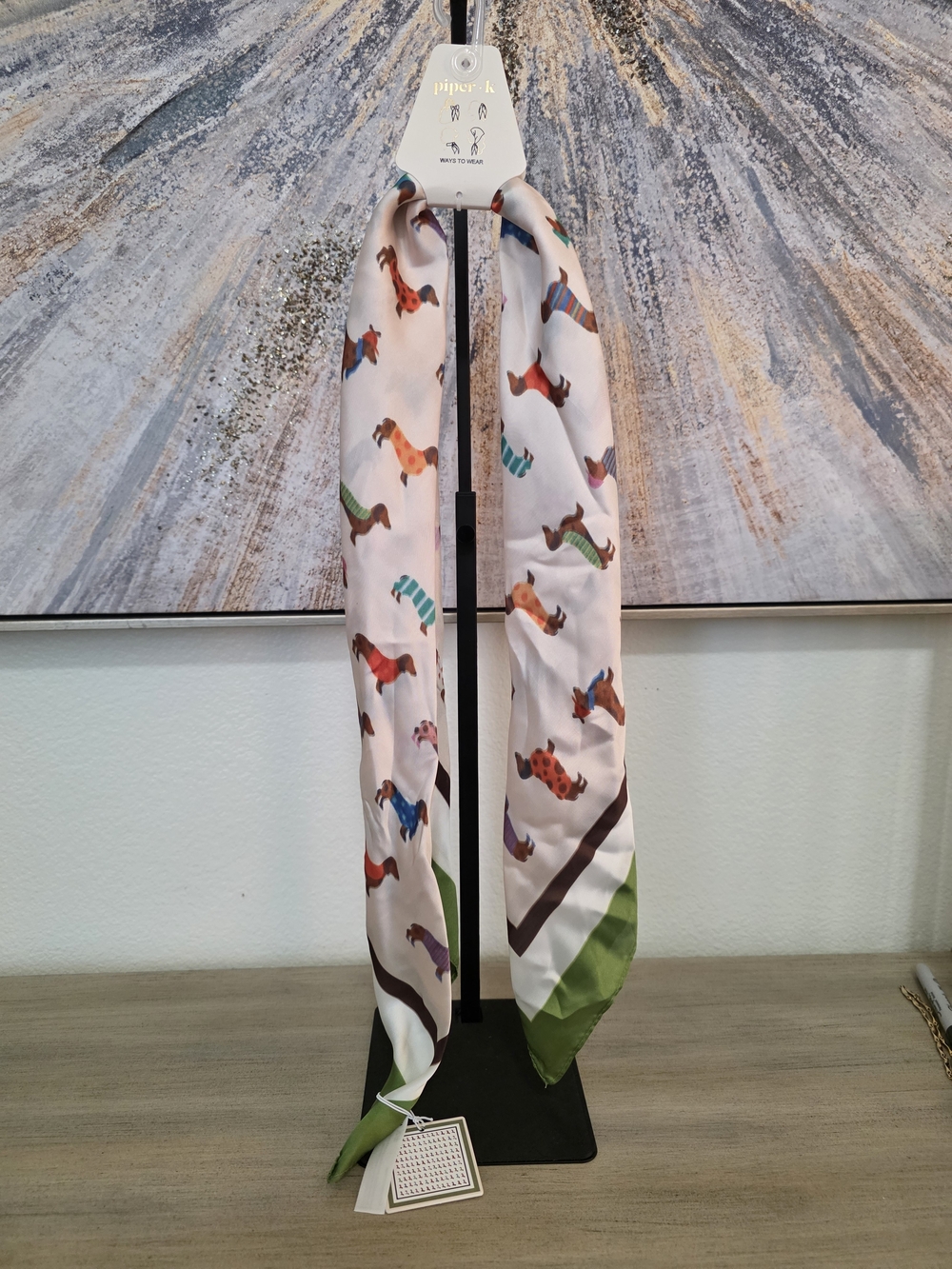 Women's Scarf White with Multicolor Dachshund Print